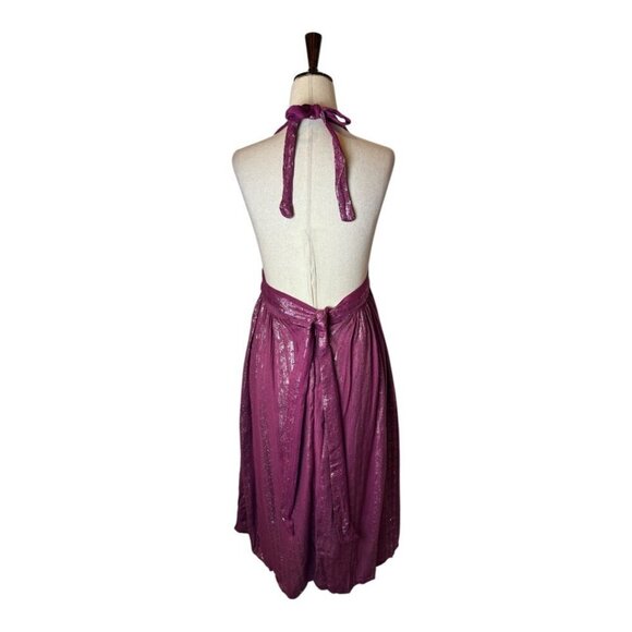 Lulus Dress Women XS Purple Magenta Charlize Metallic Striped Halter Midi NWT - Picture 3 of 15